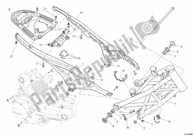 All parts for the Frame of the Ducati Monster 1100 EVO Anniversary USA 2013